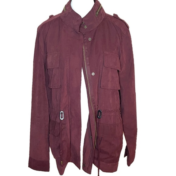 Love Tree Utility Cargo Jacket | Maroon Wine Red | Drawstring Waist | Size L - Picture 1 of 6